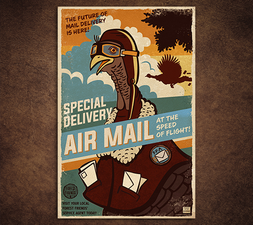 Vintage-style poster of turkey airmail  illustration